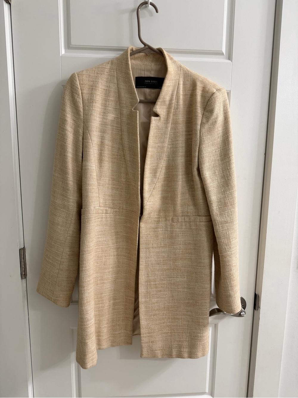 Zara Basic Collection Cream Textured Long Blazer